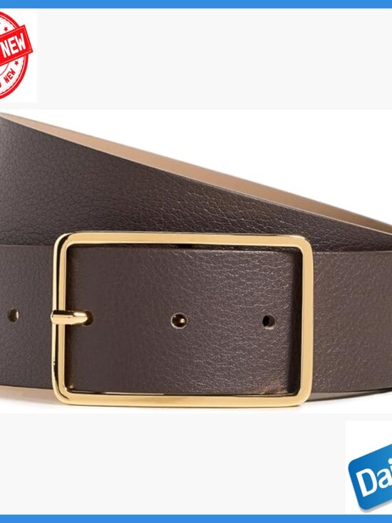 Genuine Leather Belt with Gold Hardware, Size Large, 1.5 Inch Width